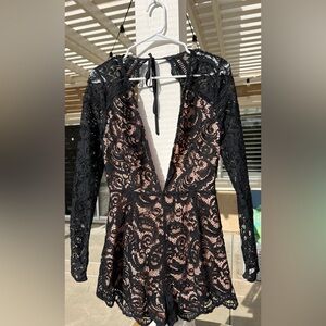 Black Lace Deep Plunge V Line Tobi Jumpsuit Romper